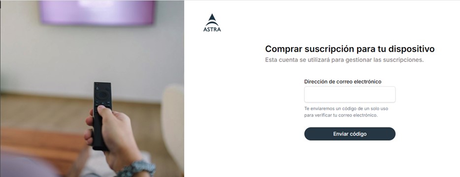 Página de activación de dispositivo ASTRA TV