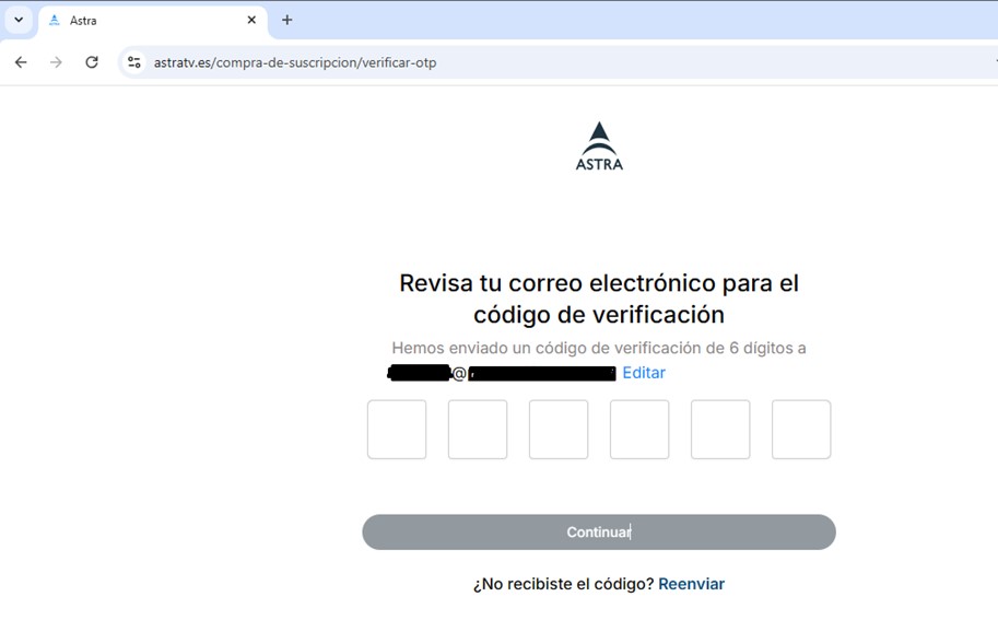 Introducir código OTP de ASTRA TV