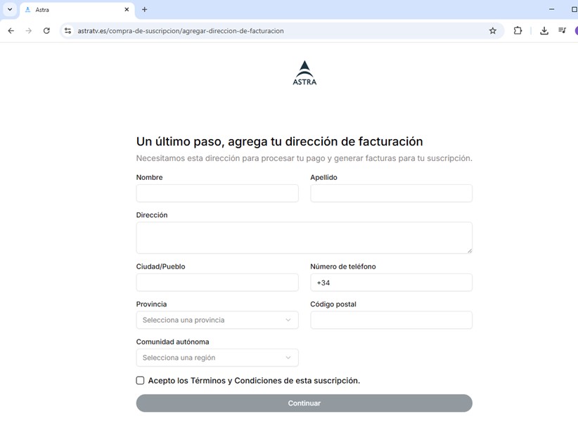 Añadir dirección de facturación