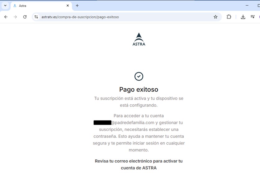 Completar registro ASTRA TV