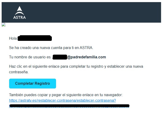 Panel de suscripciones y pagos ASTRA TV
